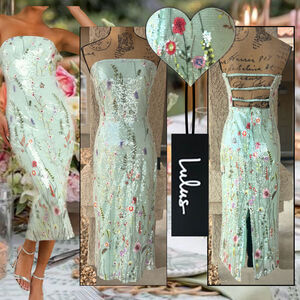 Lulus Malene Mint Floral Sequin Embroidery Strapless Midi Dress Size XL NEW